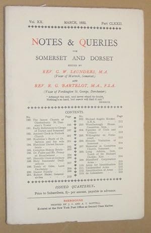 Notes & Queries for Somerset and Dorset, March 1932, Vol.XX Part CLXXII