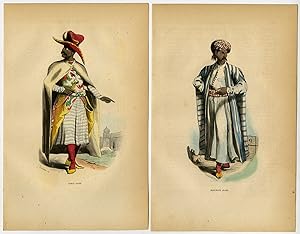 3 Antique Prints-ARABIAN-COSTUME-TRADITIONAL-NOBLEMAN-MERCHANT-Wahlen-1844