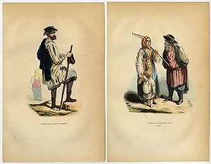 5 Antique Prints-RUSSIA-COSTUME-FASHION-TRADITIONAL-Wahlen-1844
