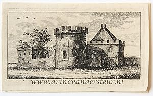 Antique print, etching | View on a landscape with a fortified building, published 1766, 1 p.