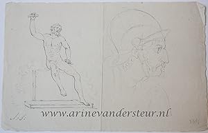 [Antique drawing] Laocoon and a study of a head of a soldier (Laocoon en studie van soldaat), ca....