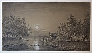 [Original drawing/tekening] Nocturnal landscape, ca 1850-1900.
