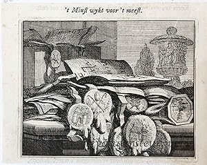 [Original etching] 't Minst wykt voor 't meest [S. Spinneker 'Leerzame Zinnebeelden'], ca 1717-1757.