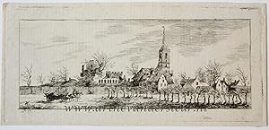 Original etching/ets: Landscape with a view on a village, ca 1788/Landschap met dorp.