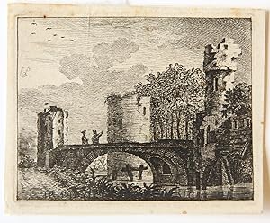 Antique print, etching | Small view with ruins, published 1766, 1 p.