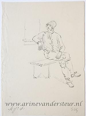 [Antique drawing] Seated man (zittende man), ca. 1850-1900.