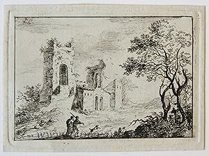 Original etching/ets: Landscape with ruins/Landschap met ruines, ca 1788.