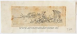 Antique print, etching | Fisherman fishing / Visser aan het werk, published 1766, 1 p.