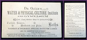 Promotional Card for Dr. Gluck's Water & Physical Culture Institute and Gymnasium