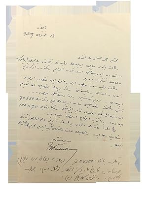 Autograph letter signed 'Numan', addressed to Ahmed Ihsan Bey [Tokgöz], (1868-1942), who was a Tu...