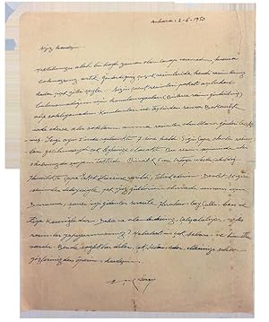 Autograph letter signed 'Esref Üren', sent to his unnamed painter friend, which mentions Ibrahim ...