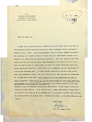 Typescript letter signed 'Semavi Eyice', sent to Dr. Cemal [Kozanoglu], (1927-2001).