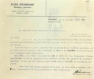 Typed letter signed 'A. Hilsmann'; sent to Bernardin Menthon who was a French reverend in Brousse...