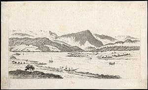 Antique Print-LANDSCAPE-BOAT-RIVER-MOUNTAIN RANGE-Bretin-1775