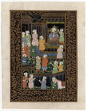 2 Indian minature paintings-COURT-GARDEN-GOSSIP-Anonymous-ca. 1920