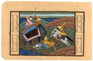 Antique Indian minature painting-ELEPHANT-HUNT-TIGER-MUSKET-Anonymous-19th c.