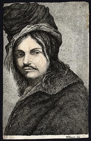 Antique Print-PORTRAIT MAN WITH HAT-Michael Willmann-1680