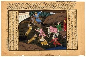Antique Indian minature painting-TIGER-CITY WALL-OX CART-Anonymous-19th c.