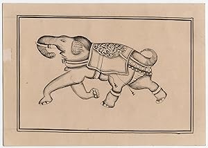 Antique Indian minature painting-ELEPHANT-WAR-CEREMONIAL-Anonymous-ca. 1920