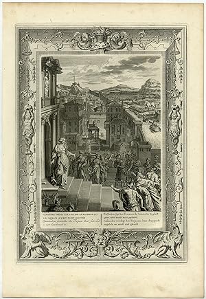 Antique Myth Print-CASSANDRA-TROJAN HORSE-Picart-1733