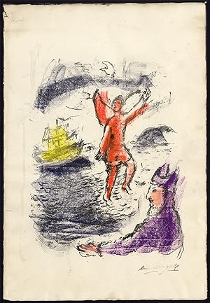 Lithograph-FLYING-ANGEL-SAILSHIP-PROSPERO-ARIEL-THE TEMPEST-Chagall-ca. 1990