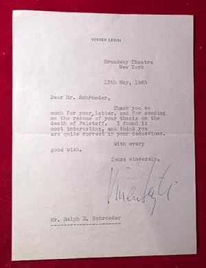 May 13, 1963 Letter Signed by Vivien Leigh [DURING HER "TOVARICH" RUN, FOR WHICH SHE WON A TONY A...