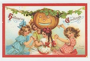 Children As Pagan Witch Circle Pumpkin Halloween Greetings Postcard
