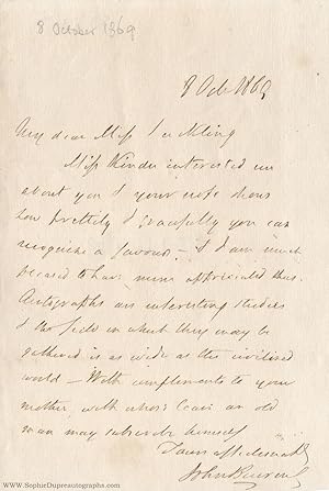 Autograph letter signed to Miss Suckling, (Sir John, 1792-1872, M.P., F.R.S., Linguist, Governor ...