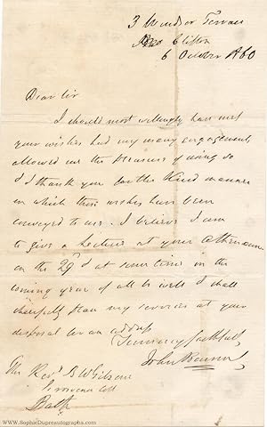 Autograph Letter Signed to the Revd. Burford Waring Gibsone, (Sir John, 1792-1872, M.P., F.R.S., ...