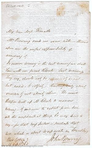 Delightful autograph letter signed to Miss Ronalds, (Sir John, 1792-1872, M.P., F.R.S., Linguist,...