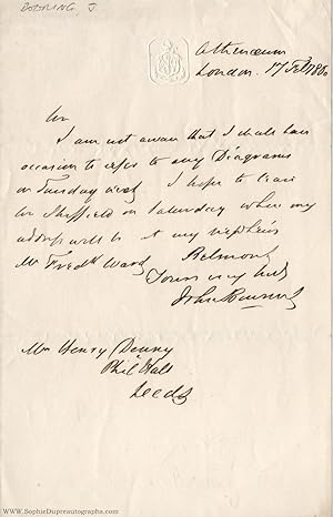 Autograph letter signed to Henry Denny (1803-1871), entomologist, (Sir John, 1792-1872, M.P., F.R...