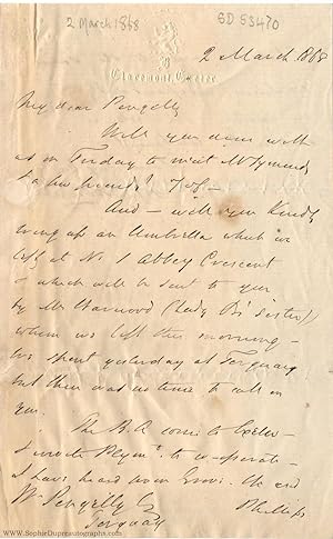 Autograph letter signed to William Pengelley, F.R.S., (Sir John, 1792-1872, M.P., F.R.S., Linguis...