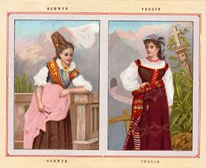 Antique Costume Print-SCHWYZ-TESSIN-SWITZERLAND-1892