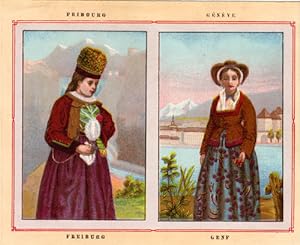Antique Costume Print-FREIBURG-GENEVE-SWITZERLAND-1892