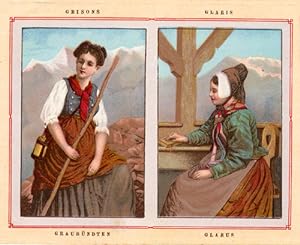 Antique Costume Print-GRISONS-GLARIS-SWITZERLAND-1892