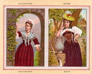 Antique Costume Print- NEUCHATEL- BERN-SWITZERLAND-1892