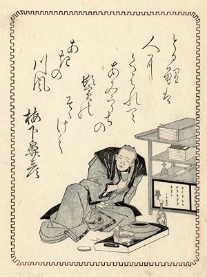 Antique Japanese Print-EHON-MANGA-EATING MAN-DRINKING-1850