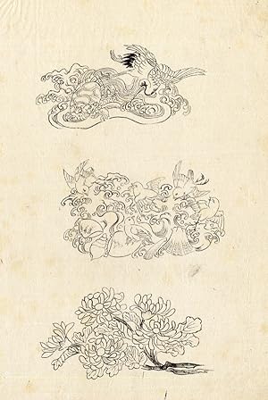 Antique Japanese Print-BIRD-FLOWER-1850