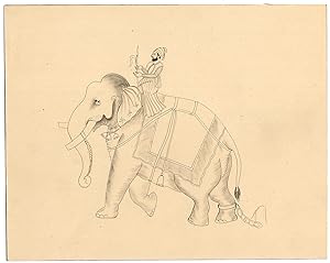 Antique Indian drawing-ELEPHANT-MAHOUT-ANKUSA-Anonymous-ca. 1920