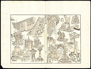 Antique Japanese Prints-EHON-MANGA-GARDEN ORNAMENTS-SKETCHES-Hokusai-1814