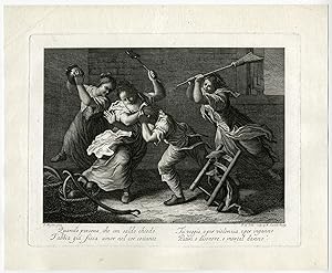 Antique Print-FIGHT-WOMEN-MOTHER-DOG-Maggiotto-Colle-ca. 1760