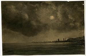 Antique Drawing-SEASCAPE-LIGHTHOUSE-SHIP-NORTH SEA-Koster-ca. 1860