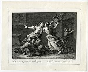 Antique Print-GENRE-FLYSWATTER-BROOM-JUG-FIGHT-Maggiotto-Colle-ca. 1760