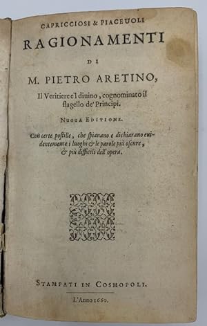 Capricciosi & piacevoli Ragionamenti di M. Pietro Aretino, Il Veretiere e'l divino cognominato il...