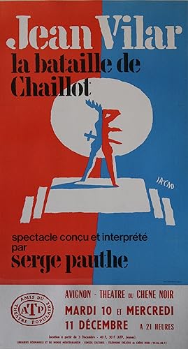 "JEAN VILAR (LA BATAILLE DE CHAILLOT)" Affiche originale entoilée (Litho JACNO) 1985