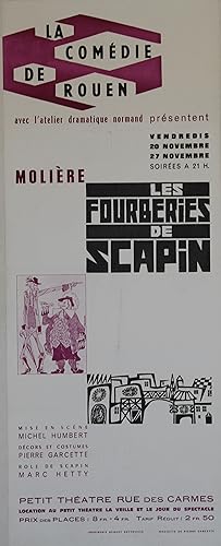 "LES FOURBERIES DE SCAPIN / MOLIÈRE" Affiche originale entoilée Pierre GARCETTE 1964