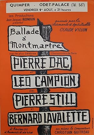 "BALLADE A MONTMARTRE" Affiche originale entoilée (Pierre DAC, Léo CAMPION) 1952