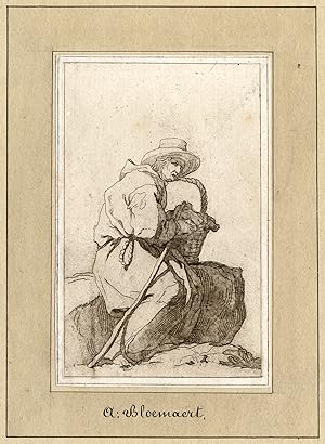 Antique Master Print-SHEPHERDESS-ROSARY-BASKET-Van den Bosch-Bloemaert-ca. 1800