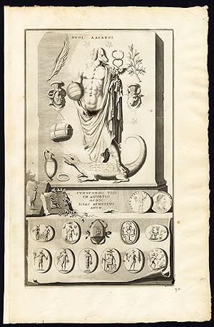 Rare Antique Print-ANUBIS-APIS BULL-DEITY-IDOL-EGYPT-Pieter van der Aa-1725