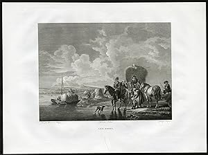 Antique Master Print-LANDSCAPE-HORSE-HAY MAKING-Dupreel-Wouwermans-ca. 1810